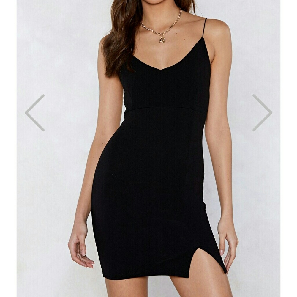 Nasty Gal Bodycon Black Dress with leg slit